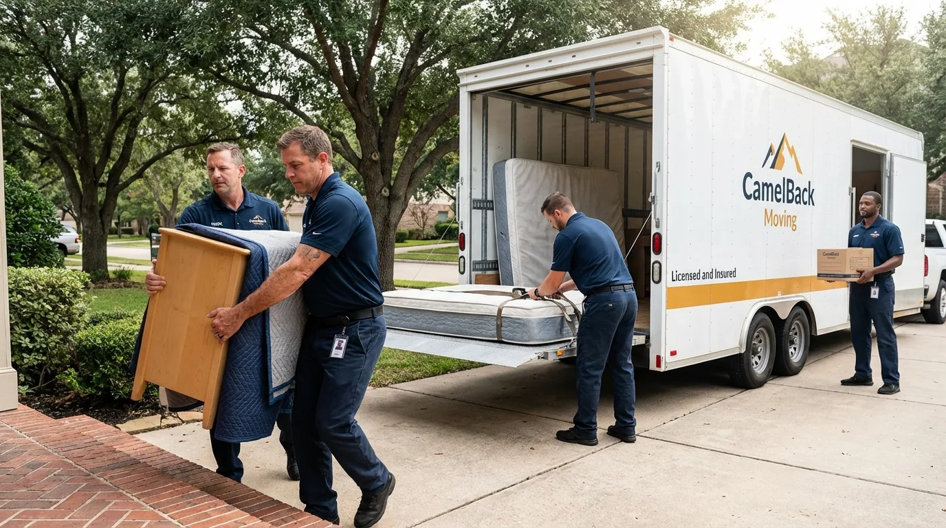 Crew loading residential truck for cross-state move from Lincroft, NJ