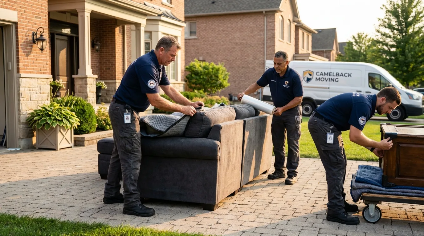 Large estate moving crew wrapping furniture in Lincroft, NJ