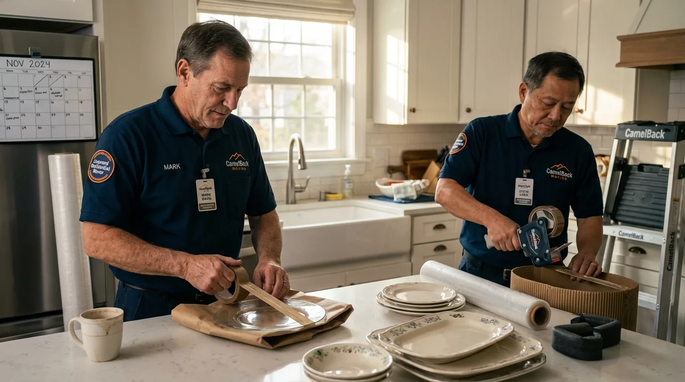Professional crew packing kitchen dishware in Lincroft, NJ