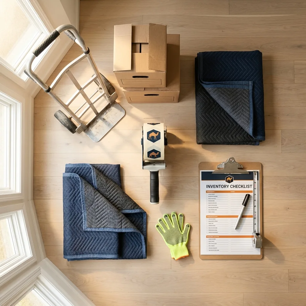 Professional moving supplies and packing materials layout for Lincroft residential relocations